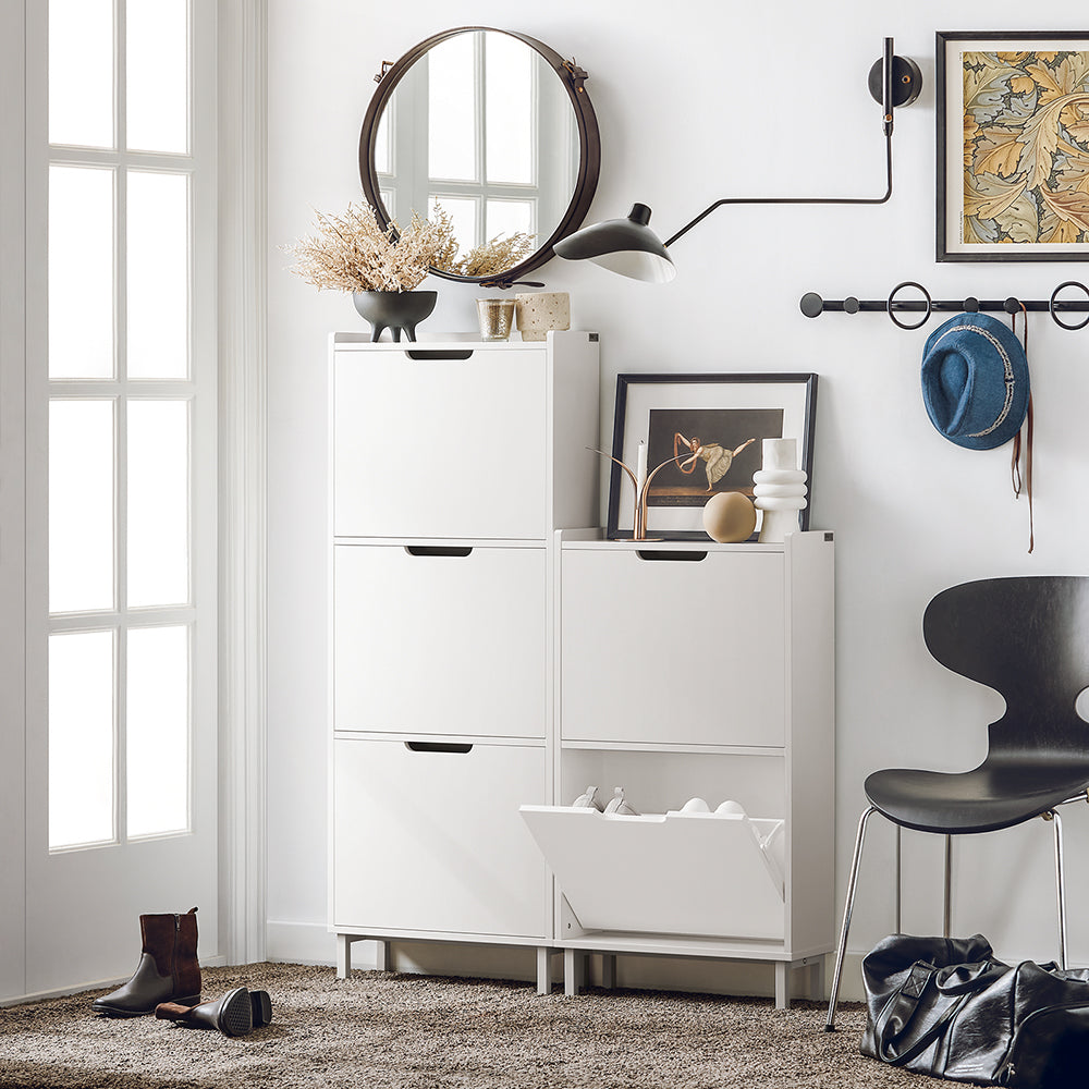SoBuy FSR151-W Dulap de Pantofi cu 2 Rabatante Ultra-Subțire 19cm, Organizare Compactă pentru Hol – 50x19x91 cm, Alb
