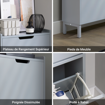 SoBuy FSR151-HG Dulap pentru pantofi cu 2 compartimente, Ultra-subțire 19cm, Depozitare compactă pentru hol – 50x19x91 cm, Gri