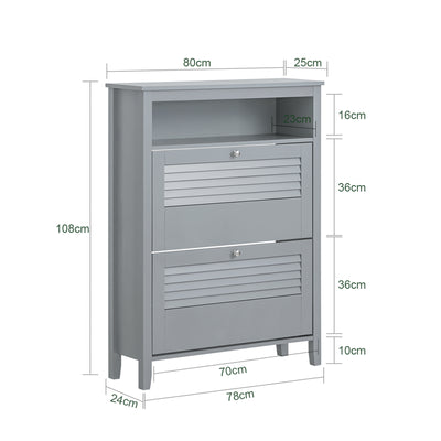 SoBuy FSR152-HG Dulap Pantofar cu 2 Uși Batante, Organizator pentru Hol Intrare – 80x25x108 cm, Gri