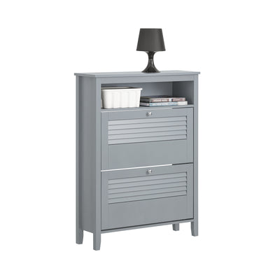 SoBuy FSR152-HG Armoire à Chaussures 2 Abattants, Rangement pour Entrée Couloir – 80x25x108 cm, Gris