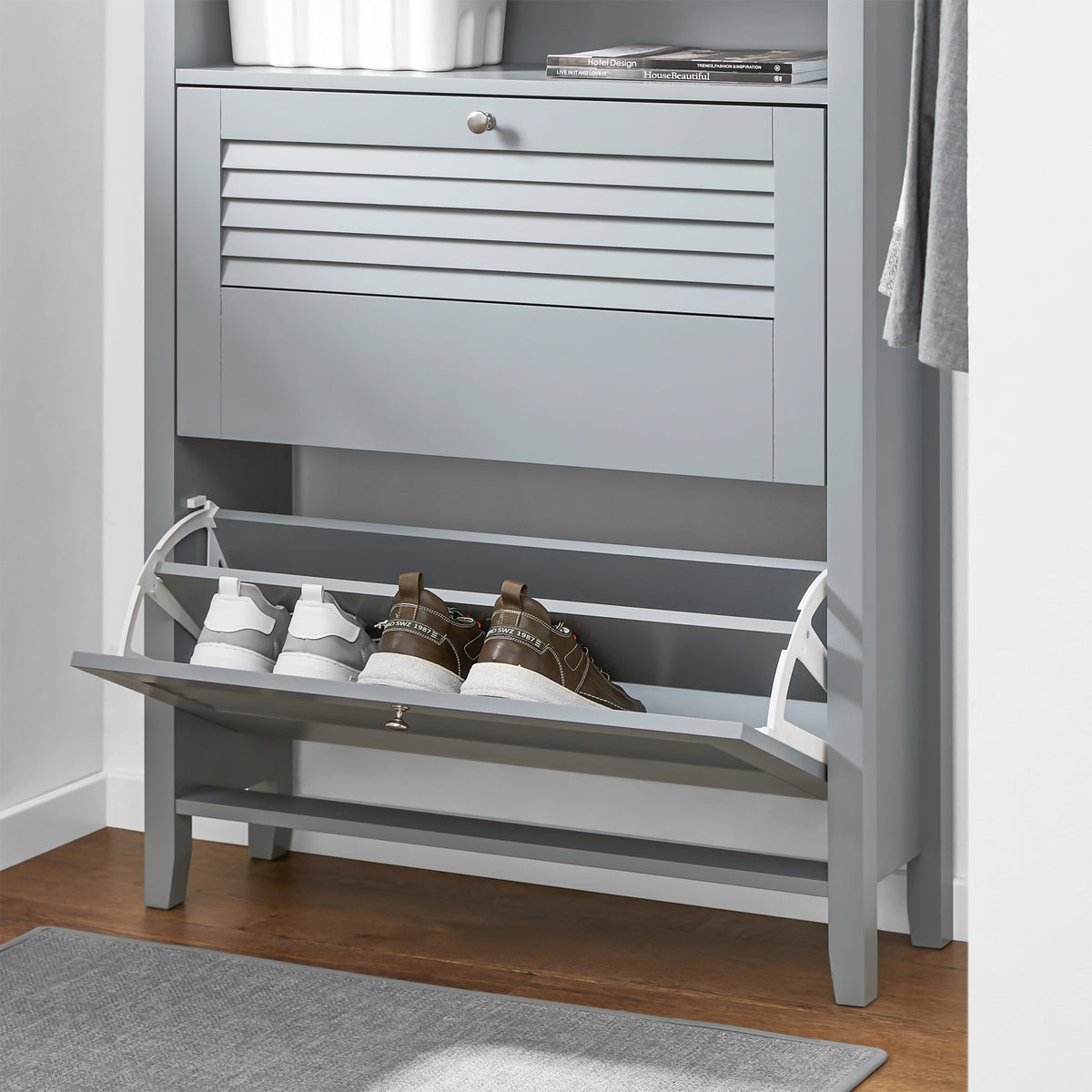 SoBuy FSR152-HG Dulap Pantofar cu 2 Uși Batante, Organizator pentru Hol Intrare – 80x25x108 cm, Gri