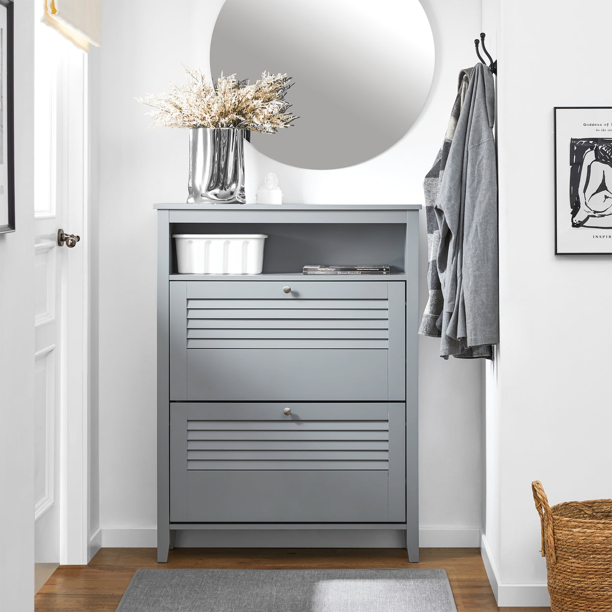 SoBuy FSR152-HG Dulap Pantofar cu 2 Uși Batante, Organizator pentru Hol Intrare – 80x25x108 cm, Gri