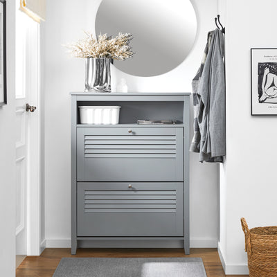SoBuy FSR152-HG Dulap Pantofar cu 2 Uși Batante, Organizator pentru Hol Intrare – 80x25x108 cm, Gri