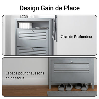 SoBuy FSR152-HG Dulap Pantofar cu 2 Uși Batante, Organizator pentru Hol Intrare – 80x25x108 cm, Gri