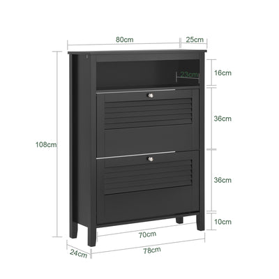SoBuy FSR152-SCH Dulap Pantofi cu Clapetă 2 Niveluri – Soluție Discretă de Depozitare pentru Intrare – 80x25x108 cm Negru