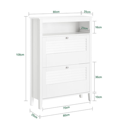 SoBuy FSR152-W Meuble à Chaussures à Abattants 2 Niveaux – Rangement Discret pour Entrée – 80x25x108 cm Blanc