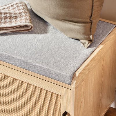 SoBuy FSR154-N Banc à Chaussures avec Coussin Rembourré, 2 Portes Coulissantes Façade Rotin Tissé pour Entrée – 110x40x49 cm, Naturel