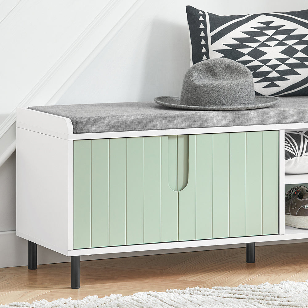 SoBuy FSR158-GR Banc de Rangement, Banc à Chaussures, Meuble Chaussures, Meuble Bas Entrée sur Pieds en métal avec coussin rembourré
