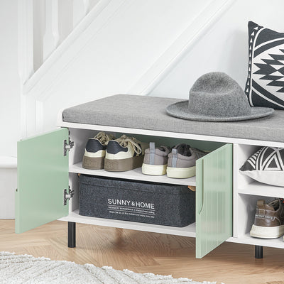 SoBuy FSR158-GR Banc de Rangement, Banc à Chaussures, Meuble Chaussures, Meuble Bas Entrée sur Pieds en métal avec coussin rembourré