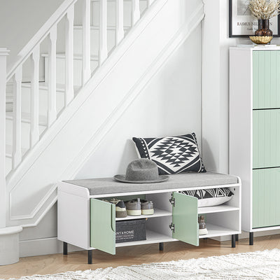 SoBuy FSR158-GR Banc de Rangement, Banc à Chaussures, Meuble Chaussures, Meuble Bas Entrée sur Pieds en métal avec coussin rembourré