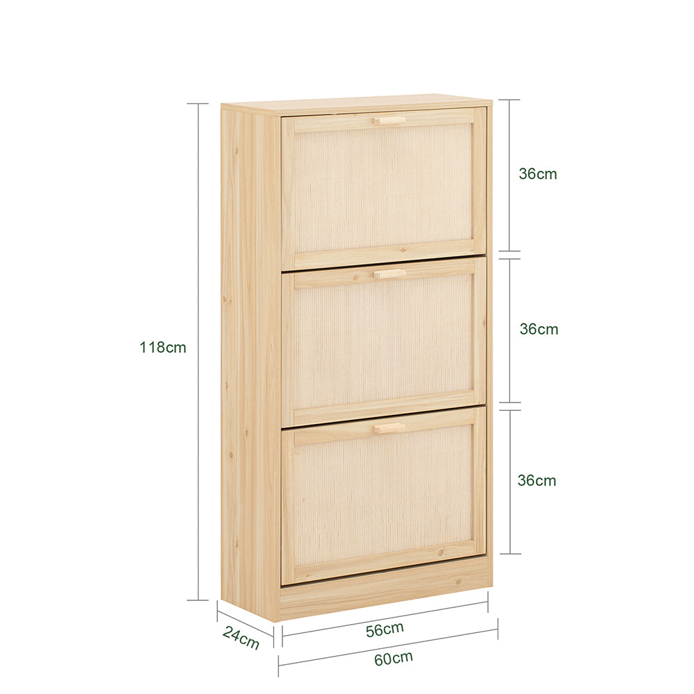 SoBuy FSR159-N Dulap de Pantofi cu 3 Uși Rabattabile, Organizator pentru Intrare Coridor – 60x24x118 cm, Natur