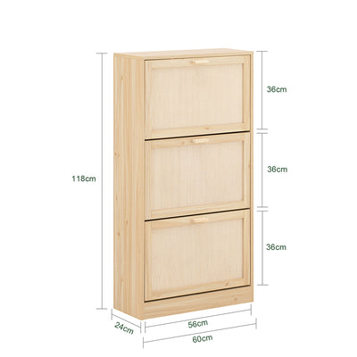 SoBuy FSR159-N Dulap de Pantofi cu 3 Uși Rabattabile, Organizator pentru Intrare Coridor – 60x24x118 cm, Natur