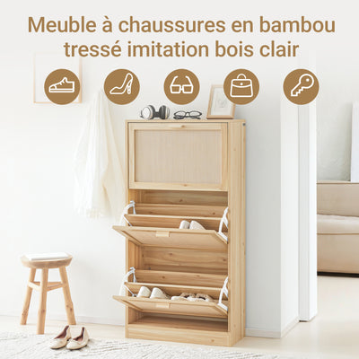 SoBuy FSR159-N Dulap de Pantofi cu 3 Uși Rabattabile, Organizator pentru Intrare Coridor – 60x24x118 cm, Natur