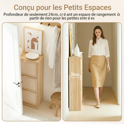 SoBuy FSR159-N Dulap de Pantofi cu 3 Uși Rabattabile, Organizator pentru Intrare Coridor – 60x24x118 cm, Natur