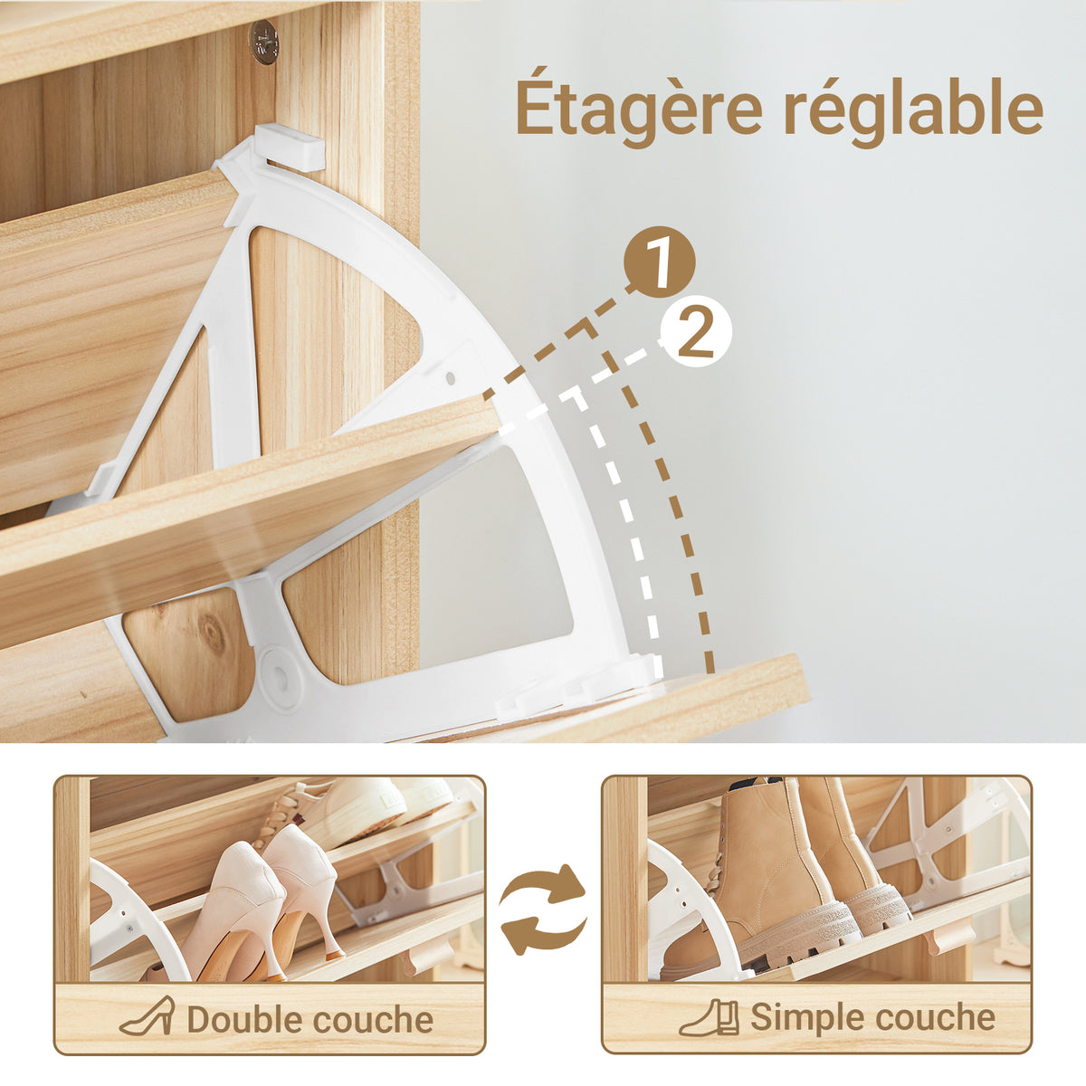 SoBuy FSR159-N Dulap de Pantofi cu 3 Uși Rabattabile, Organizator pentru Intrare Coridor – 60x24x118 cm, Natur