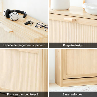 SoBuy FSR159-N Dulap de Pantofi cu 3 Uși Rabattabile, Organizator pentru Intrare Coridor – 60x24x118 cm, Natur