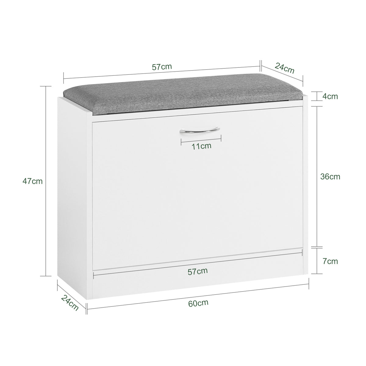 SoBuy FSR16-K-W Banc à Chaussures avec 1 Abattant et Coussin Rembourré, Coffre de Rangement Slim 24cm pour Entrée – 60x24x47 cm, Blanc