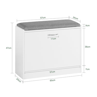 SoBuy FSR16-K-W Banc à Chaussures avec 1 Abattant et Coussin Rembourré, Coffre de Rangement Slim 24cm pour Entrée – 60x24x47 cm, Blanc