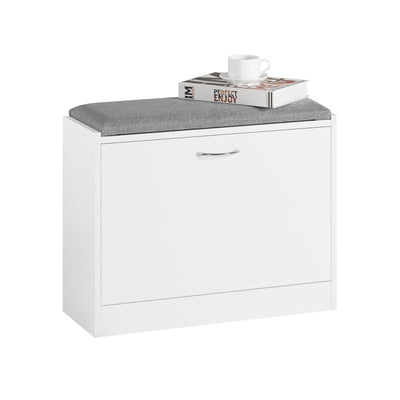 SoBuy FSR16-K-W Banc à Chaussures avec 1 Abattant et Coussin Rembourré, Coffre de Rangement Slim 24cm pour Entrée – 60x24x47 