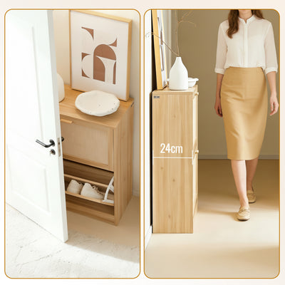 SoBuy FSR160-N Dulap de Pantofi cu 2 Uși Batante, Organizator pentru Hol Intrare – Natural