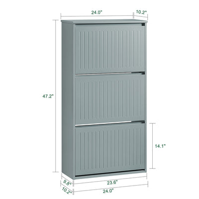 SoBuy FSR165-H-HG Dulap de pantofi cu uși rabatabile, 3 niveluri - Depozitare discretă pentru hol – 61x26x120 cm Gri
