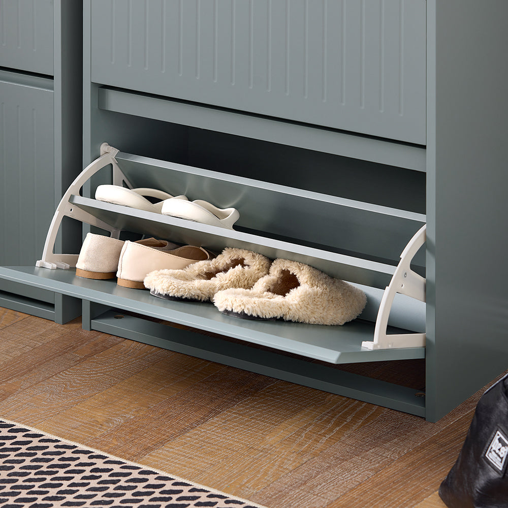 SoBuy FSR165-H-HG Dulap de pantofi cu uși rabatabile, 3 niveluri - Depozitare discretă pentru hol – 61x26x120 cm Gri