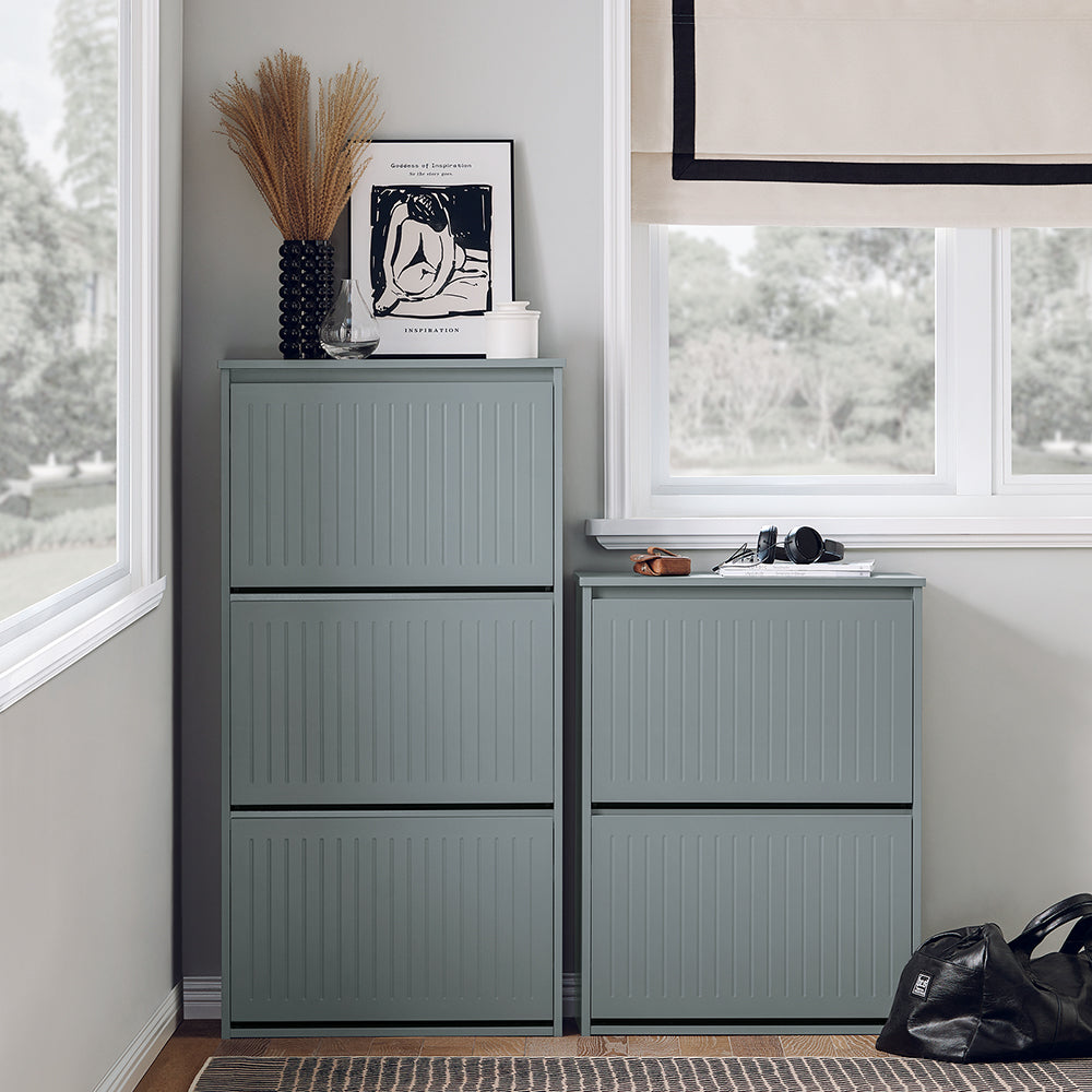 SoBuy FSR165-H-HG Dulap de pantofi cu uși rabatabile, 3 niveluri - Depozitare discretă pentru hol – 61x26x120 cm Gri