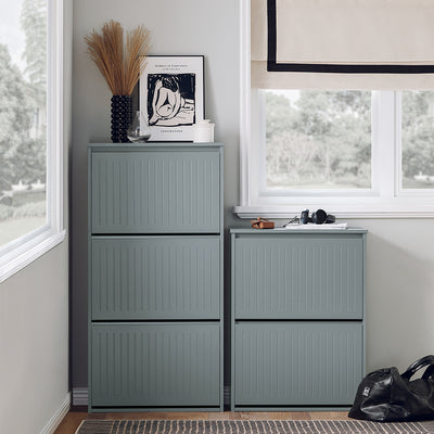SoBuy FSR165-H-HG Dulap de pantofi cu uși rabatabile, 3 niveluri - Depozitare discretă pentru hol – 61x26x120 cm Gri