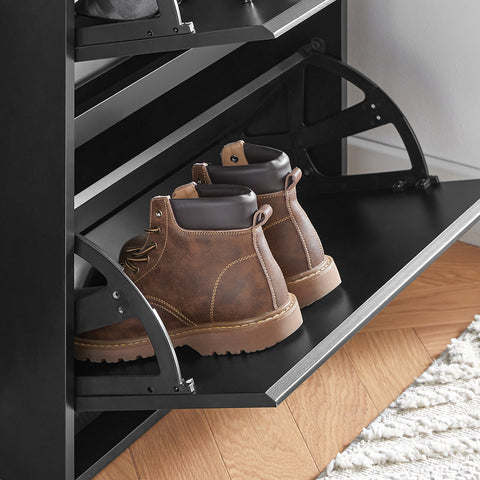 SoBuy Scarpiera cu 3 Limelare și 6 rafturi pantofi cu suport pentru suport pentru compartiment suplimentar economisind negru 61x26x120cm FSR165-H-shch