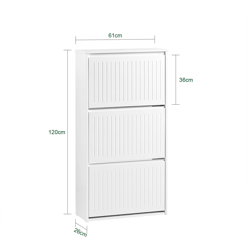 SoBuy FSR165-H-W Dulap de Pantofi cu Uși Rabatabile, pe 3 Nivele – Depozitare Discretă pentru Hol – 61x26x120 cm, Alb