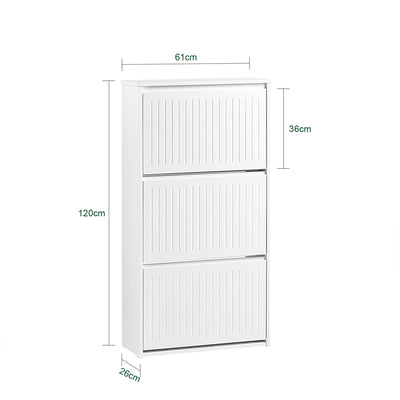 SoBuy FSR165-H-W Dulap de Pantofi cu Uși Rabatabile, pe 3 Nivele – Depozitare Discretă pentru Hol – 61x26x120 cm, Alb