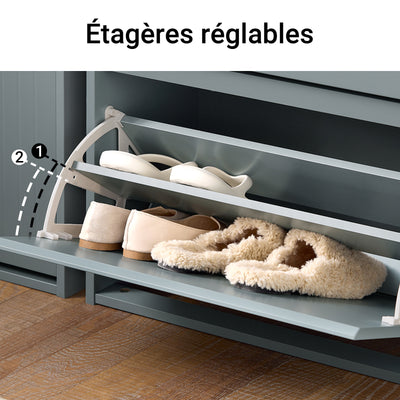 SoBuy FSR165-K-HG Dulap de încălțăminte cu uși rabatabile pe 2 niveluri – Depozitare discretă pentru hol – 61x26x81 cm Gri
