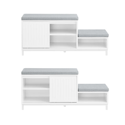 SoBuy FSR166-W Banc de Rangement, Banc à Chaussures avec 2 Coussin Rembourré, avec 1 Porte Coulissante et 3 Compartiments