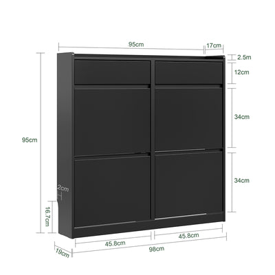 SoBuy FSR169-W Pantofar cu Uși Rabtabile Ultra-Slim 19cm – Depozitare Discretă Economie de Spațiu – 98x19x95 cm Alb