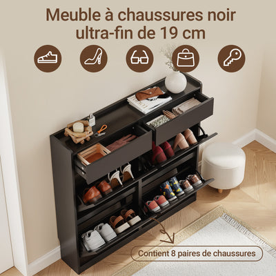 SoBuy FSR169-W Pantofar cu Uși Rabtabile Ultra-Slim 19cm – Depozitare Discretă Economie de Spațiu – 98x19x95 cm Alb