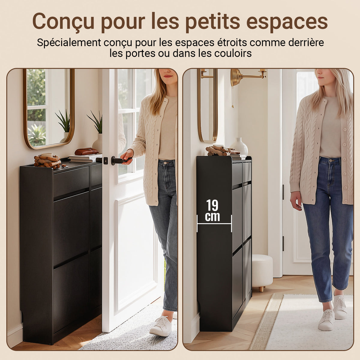SoBuy FSR169-W Pantofar cu Uși Rabtabile Ultra-Slim 19cm – Depozitare Discretă Economie de Spațiu – 98x19x95 cm Alb