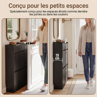 SoBuy FSR169-W Pantofar cu Uși Rabtabile Ultra-Slim 19cm – Depozitare Discretă Economie de Spațiu – 98x19x95 cm Alb