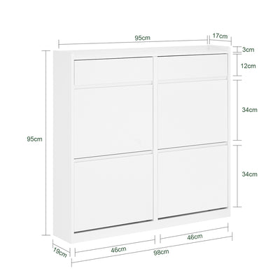 SoBuy FSR169-W Pantofar cu Uși Rabtabile Ultra-Slim 19cm – Depozitare Discretă Economie de Spațiu – 98x19x95 cm Alb