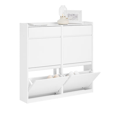 SoBuy FSR169-W Meuble à Chaussures Ultra-Slim 19 cm à Abattants – Rangement Discret – Blanc