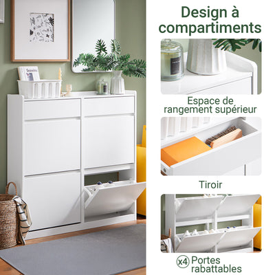 SoBuy FSR169-W Pantofar cu Uși Rabtabile Ultra-Slim 19cm – Depozitare Discretă Economie de Spațiu – 98x19x95 cm Alb
