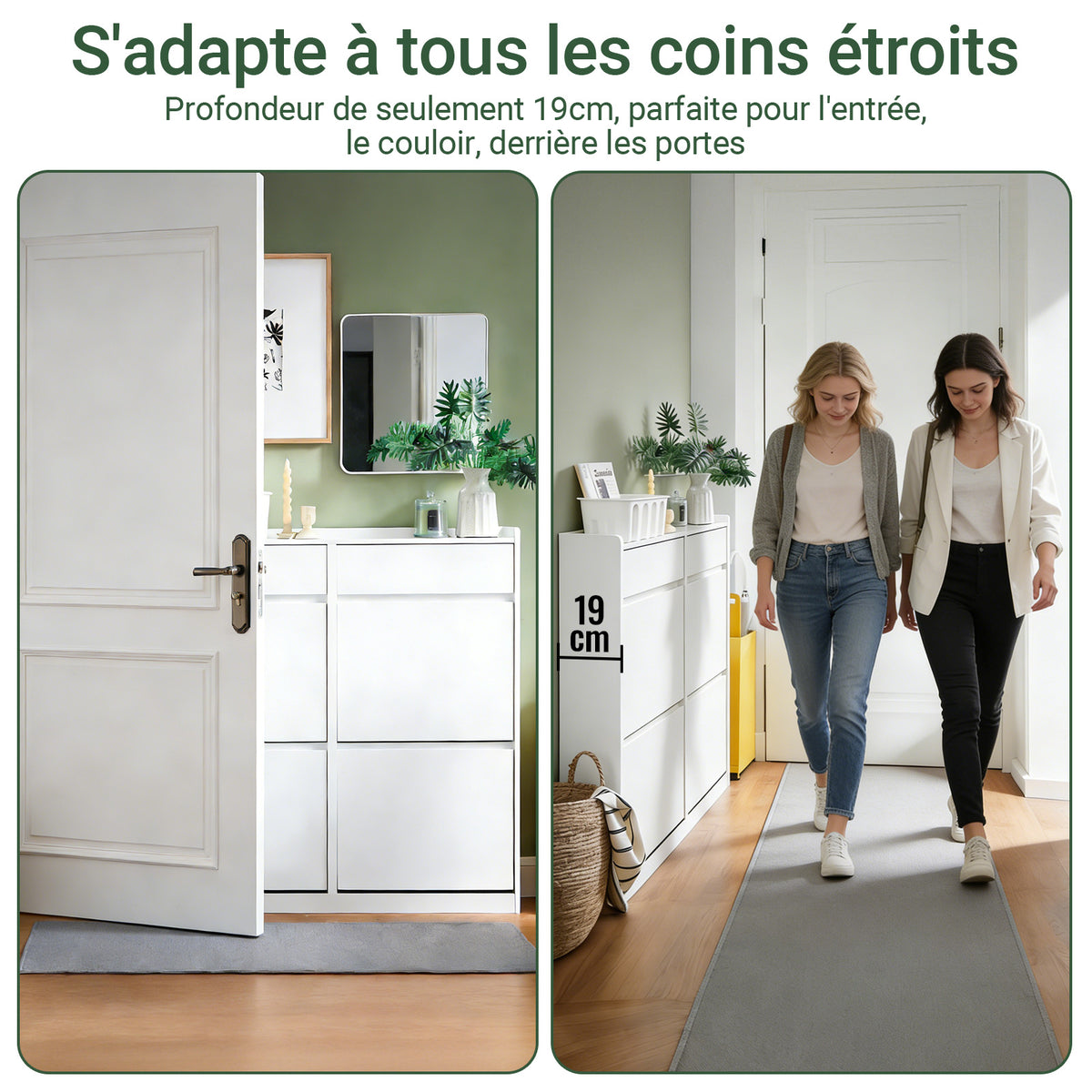 SoBuy FSR169-W Pantofar cu Uși Rabtabile Ultra-Slim 19cm – Depozitare Discretă Economie de Spațiu – 98x19x95 cm Alb