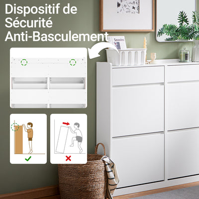 SoBuy FSR169-W Pantofar cu Uși Rabtabile Ultra-Slim 19cm – Depozitare Discretă Economie de Spațiu – 98x19x95 cm Alb