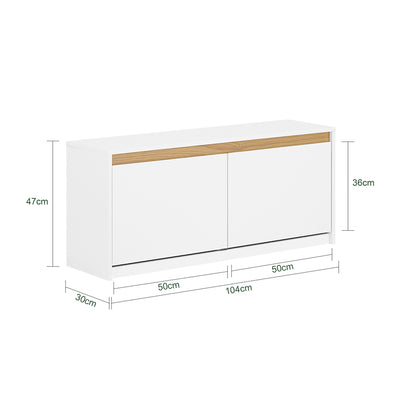 SoBuy FSR171-W Banc pentru Pantofi 104cm – 2 Rabatabile, Compartiment Superior, 240kg, MDF E1 – Alb și Lemn