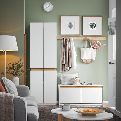 SoBuy FSR171-W Banc pentru Pantofi 104cm – 2 Rabatabile, Compartiment Superior, 240kg, MDF E1 – Alb și Lemn