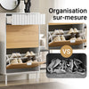 SoBuy FSR174-WN Dulap de pantofi cu 2 compartimente rabatabile și 1 sertar, Organizator pentru holul de la intrare – 60x35x110 cm, Alb și Natural