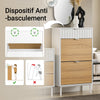 SoBuy FSR174-WN Dulap de pantofi cu 2 compartimente rabatabile și 1 sertar, Organizator pentru holul de la intrare – 60x35x110 cm, Alb și Natural