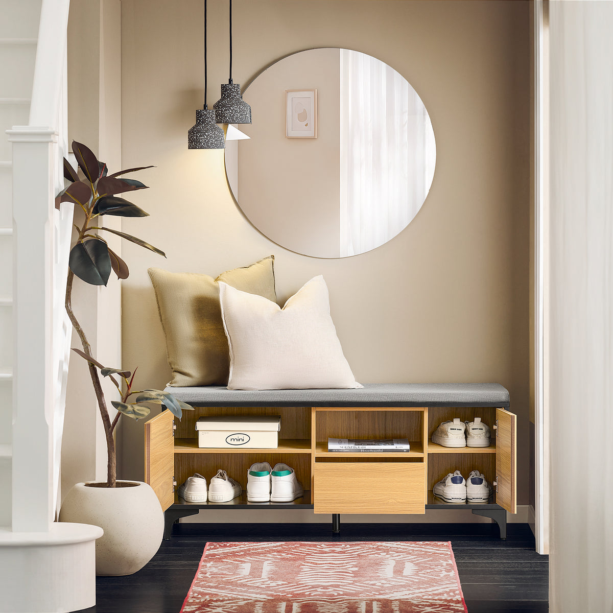SoBuy FSR175-N Banc de Rangement, Banc à Chaussures, avec 1 Coussin Rembourré, 1 Tiroir et 2 Portes pour Entrée