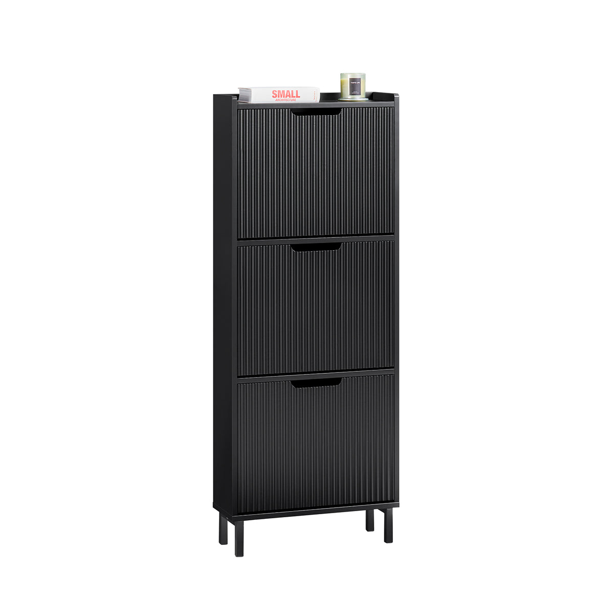 SoBuy FSR177-H-SCH Meuble à Chaussures Ultra-Slim 19 cm à 3 Abattants – 6 à 8 Paires – 130 cm – Blanc