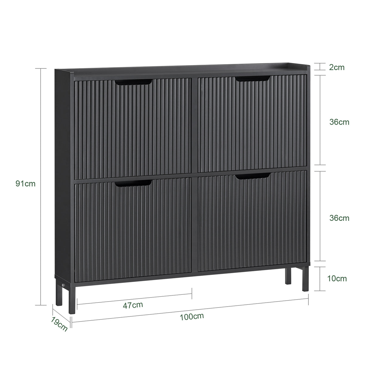 SoBuy FSR177-L-SCH Dulap de Pantofi cu 4 Uși Rabatabile Ultra-Subțire 19cm, Depozitare 8-12 Perechi pentru Intrare – 100x19x91 cm, Negru
