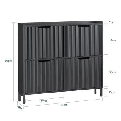 SoBuy FSR177-L-SCH Dulap de Pantofi cu 4 Uși Rabatabile Ultra-Subțire 19cm, Depozitare 8-12 Perechi pentru Intrare – 100x19x91 cm, Negru